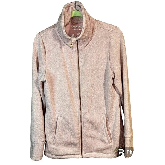 Calvin Klein Tech Fleece Jacket Pink M Pockets Athleisure Full Zip Quiet Luxury - Picture 2 of 12